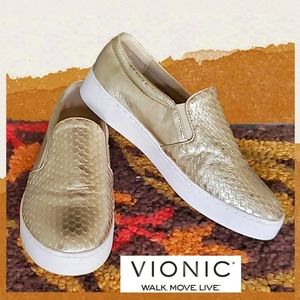 Vionic Champagne Metallic Snake Slip-On Sneakers